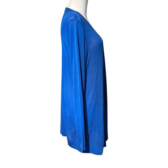 J. Jill Wearever Cardigan Tunic Top Blue SZ Med Semi Sheer Long Button Down - Picture 5 of 8